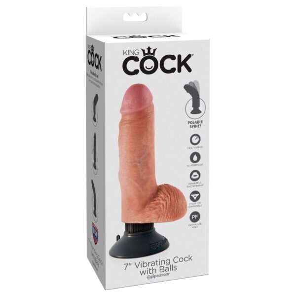 King Cock - Dildo Vibrador Con Testiculos 17.78 Cm Natural - Imagen 7