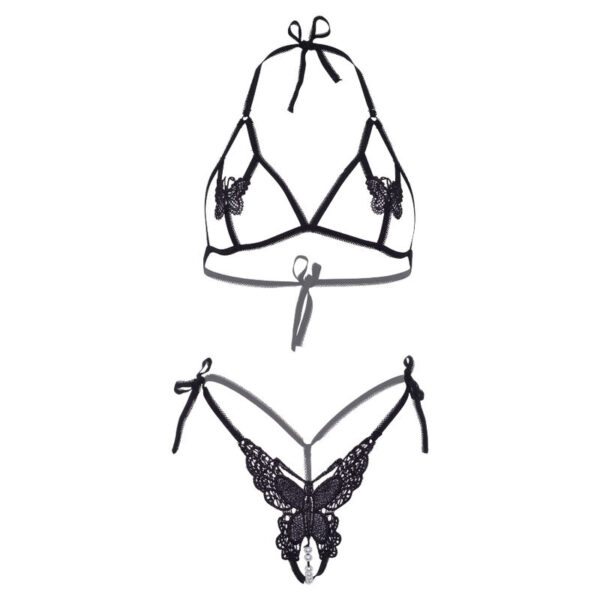Leg Avenue - Set Dos Piezas Sujetador Y Tanga De Mariposas Y Perlas Talla Unica - Negro - Imagen 5