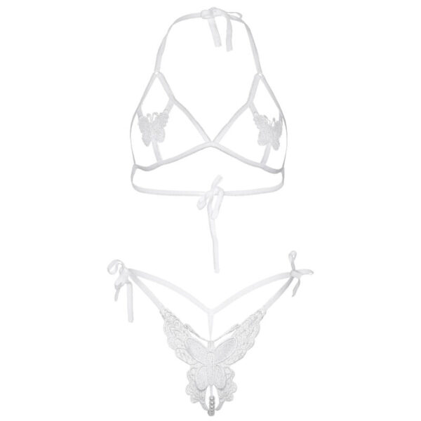 Leg Avenue - Set Dos Piezas Sujetador Y Tanga De Mariposas Y Perlas Talla Unica - Blanco - Imagen 5