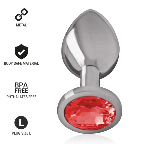 Intense - Plug Anal Metal Aluminio Con Cristal Rojo Talla L