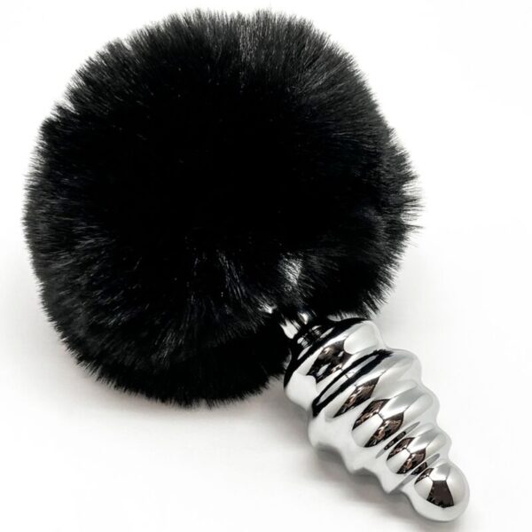 Alive - Anal Pleasure Plug Espiral Metal Pompon Negro Talla L