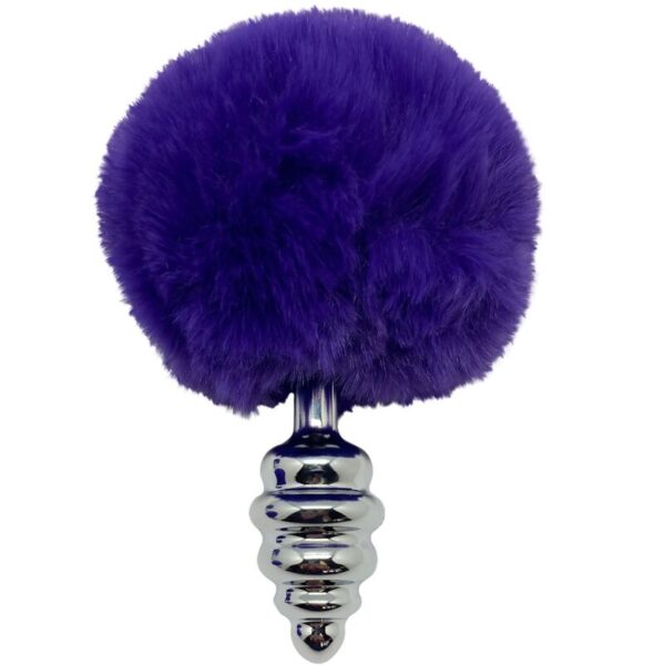Alive - Anal Pleasure Plug Espiral Metal Pompon Violeta Oscuro Talla L - Imagen 2