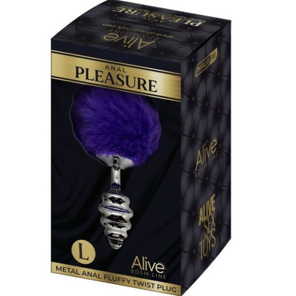 Alive - Anal Pleasure Plug Espiral Metal Pompon Violeta Oscuro Talla L - Imagen 5