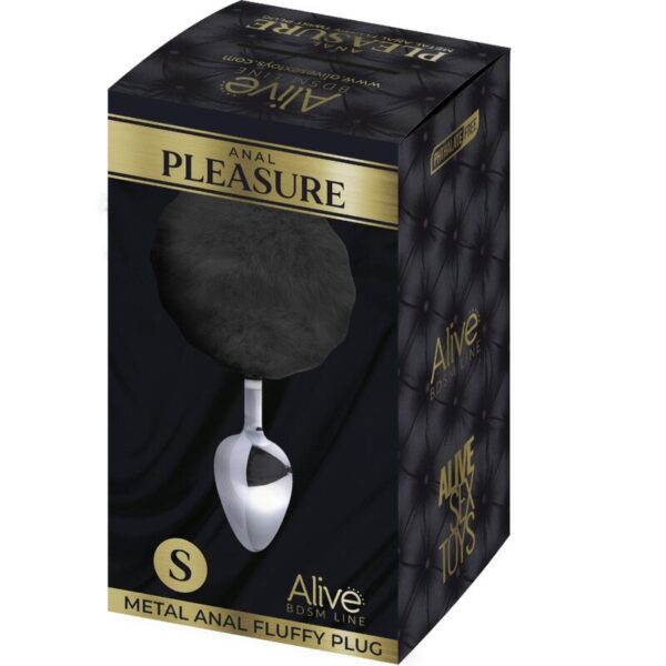 Alive - Anal Pleasure Plug Liso Metal Pompon Negro Talla S - Imagen 2