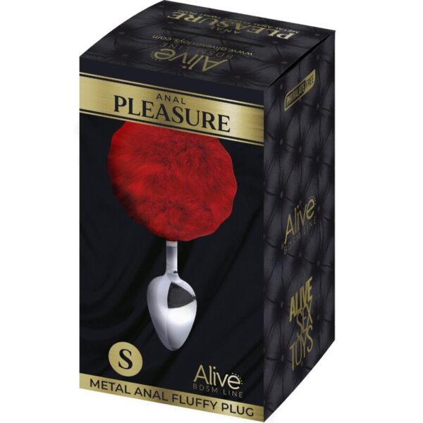 Alive - Anal Pleasure Plug Liso Metal Pompon Rojo Talla S - Imagen 2