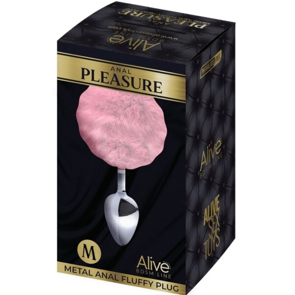 Alive - Anal Pleasure Plug Liso Metal Pompon Rosa Talla M - Imagen 2