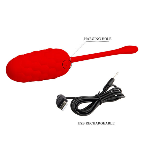 Pretty Love - Huevo Vibrador Con Textura Marina Recargable Rojo - Imagen 8