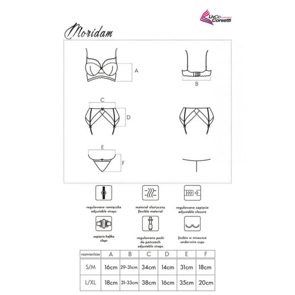 Livco Corsetti Fashion - Moridam Lc 90552 Sujetador + Liguero + Panty Negro S/M - Imagen 8