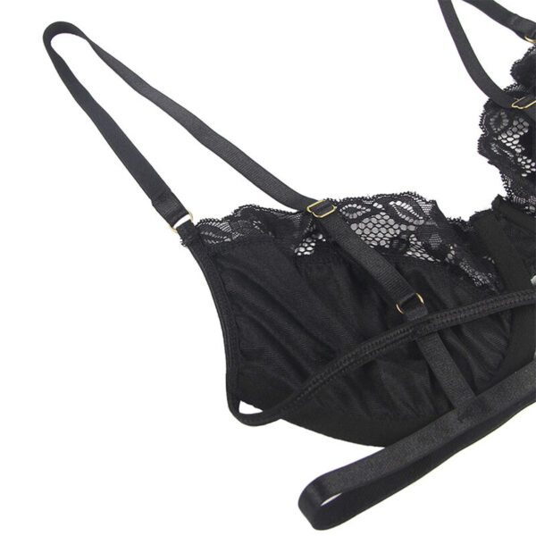 Subblime - Set De 3 Piezas Sujetador + Tanga + Liga Encaje Negro S/M - Imagen 5