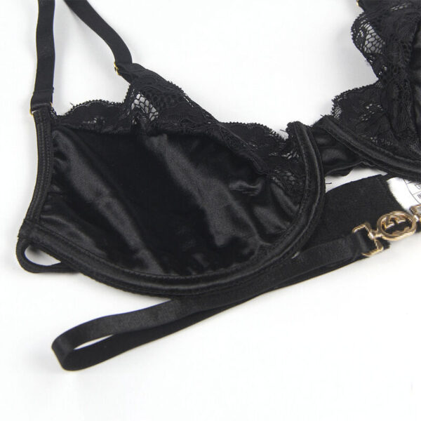 Subblime - Set De 3 Piezas Sujetador + Tanga + Liga Encaje Negro S/M - Imagen 6