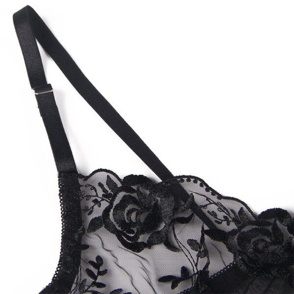 Subblime - Set De 3 Piezas Sujetador + Tanga + Liga Estampado Floral Negro S/M - Imagen 12