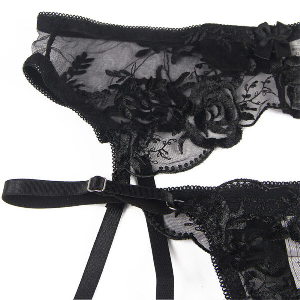 Subblime - Set De 3 Piezas Sujetador + Tanga + Liga Estampado Floral Negro L/Xl - Imagen 10