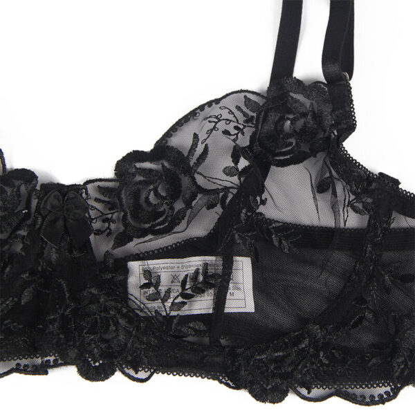 Subblime - Set De 3 Piezas Sujetador + Tanga + Liga Estampado Floral Negro L/Xl - Imagen 12