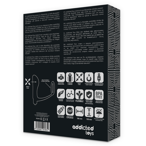 Addicted Toys - Anilla Pene Con Plug Anal Control Remoto Negro Recargable - Imagen 8