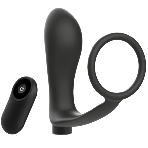 Addicted Toys - Anilla Pene Con Plug Anal Control Remoto Negro Recargable - Imagen 2