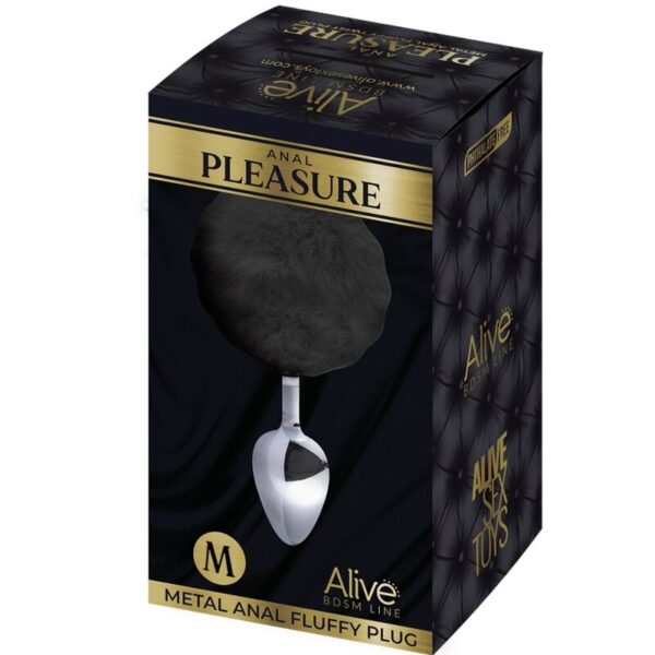 Alive - Anal Pleasure Plug Espiral Metal Pompon Negro Talla M - Imagen 3