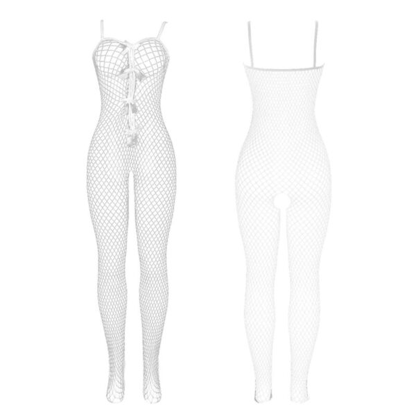 Subblime - 951740 Bodystocking Crotchless De Rejilla Con Lazos Blanco Talla Única - Imagen 4
