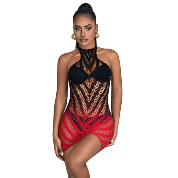 Subblime - 952242 Bodystocking De Rejilla Elstico Degradado Rojo Y Negro Talla Única - Imagen 5