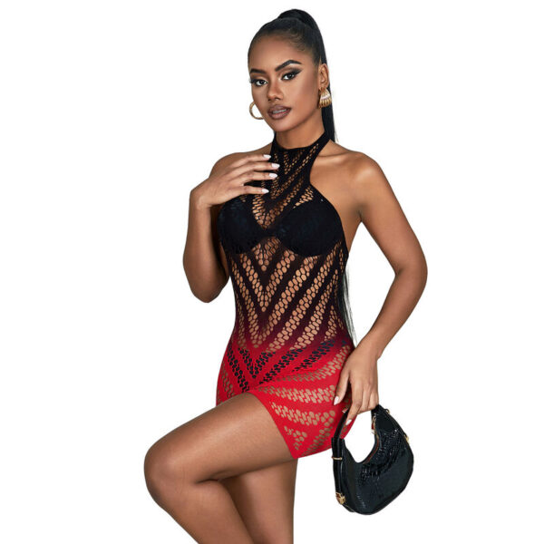Subblime - 952242 Bodystocking De Rejilla Elstico Degradado Rojo Y Negro Talla Única - Imagen 4