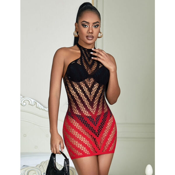 Subblime - 952242 Bodystocking De Rejilla Elstico Degradado Rojo Y Negro Talla Única - Imagen 7