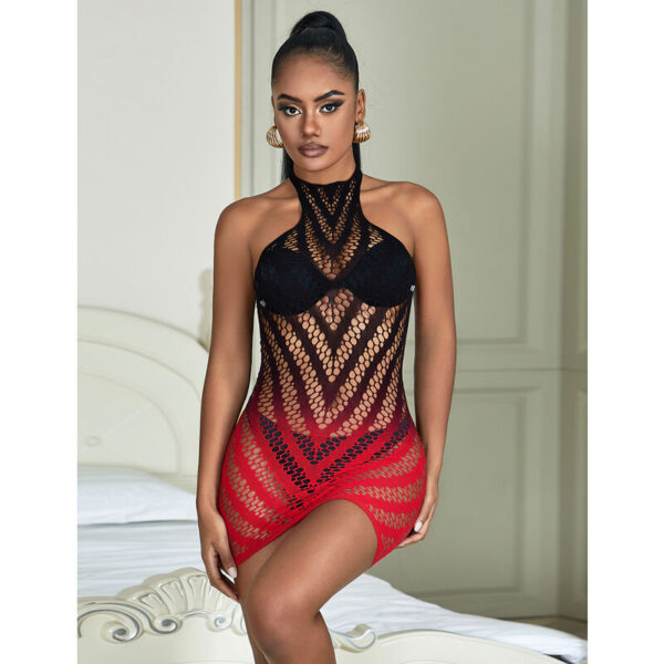 Subblime - 952242 Bodystocking De Rejilla Elstico Degradado Rojo Y Negro Talla Única - Imagen 10