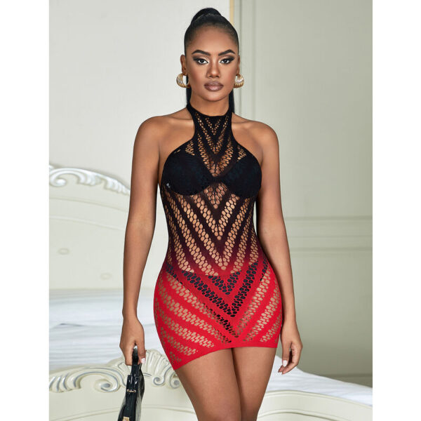 Subblime - 952242 Bodystocking De Rejilla Elstico Degradado Rojo Y Negro Talla Única - Imagen 8