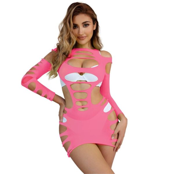 Subblime - 952273 Bodystocking De Rejilla Elstico Manga Larga Rosa Talla Única - Imagen 6