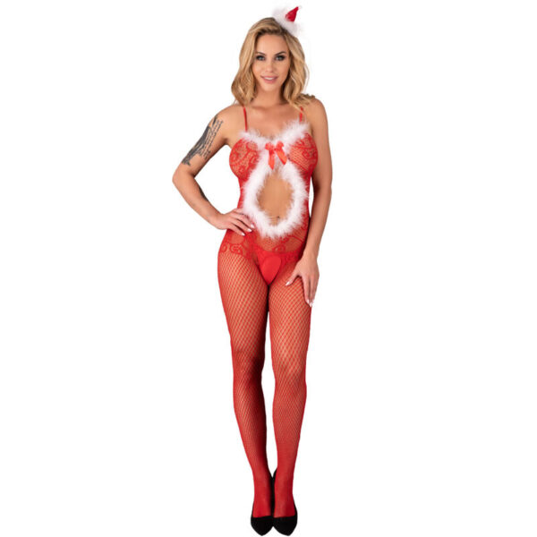 Livco Corsetti Fashion - Magali Lc 17178 Bodystocking Crotchless Navideño Talla Única