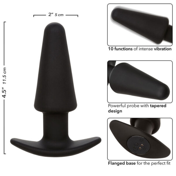 Calexotics - Rock Bottom Plug Anal Cónico 10 Vibraciones Silicona Negro - Imagen 7