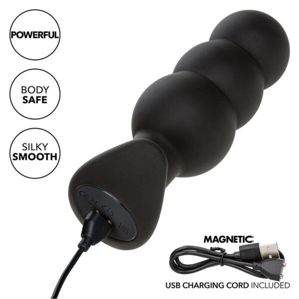 Calexotics - Rock Bottom Plug Anal Con Cuentas 10 Vibraciones Silicona Negro - Imagen 8