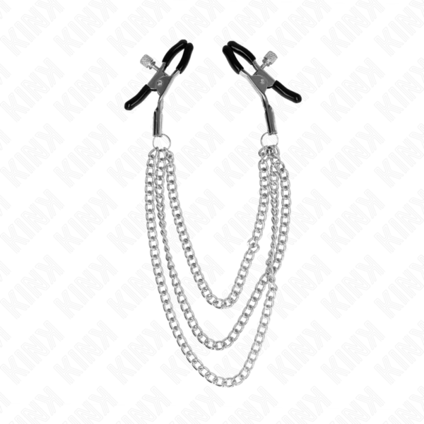 Kink - Pinzas Para Pezones Con Triple Cadena Plateado 20/23/28 Cm - Imagen 2