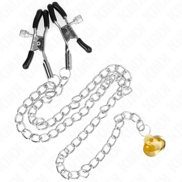 Kink - Pinzas Para Pezones Con Campana Cascabel Dorado Y Cadena 30 Cm