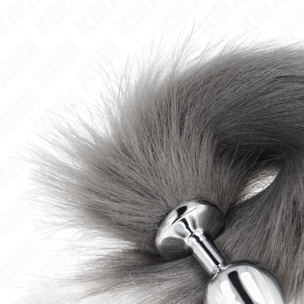 Kink - Plug Anal Talla M 8 X 3.5 Cm Con Cola Sintética 40 Cm Plateado Y Blanco - Imagen 4