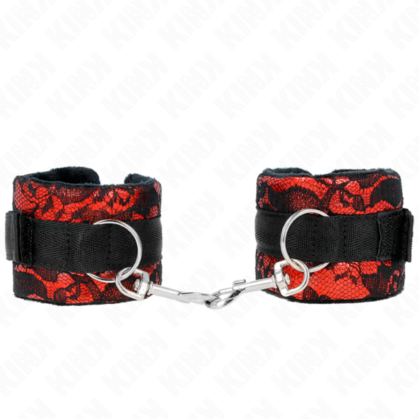 Kink - Muñequeras Cortas De Encaje Terciopelo Y Unión De Nylon Rojo/Negro 23 X 6.5 Cm