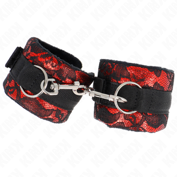 Kink - Muñequeras Cortas De Encaje Terciopelo Y Unión De Nylon Rojo/Negro 23 X 6.5 Cm - Imagen 2