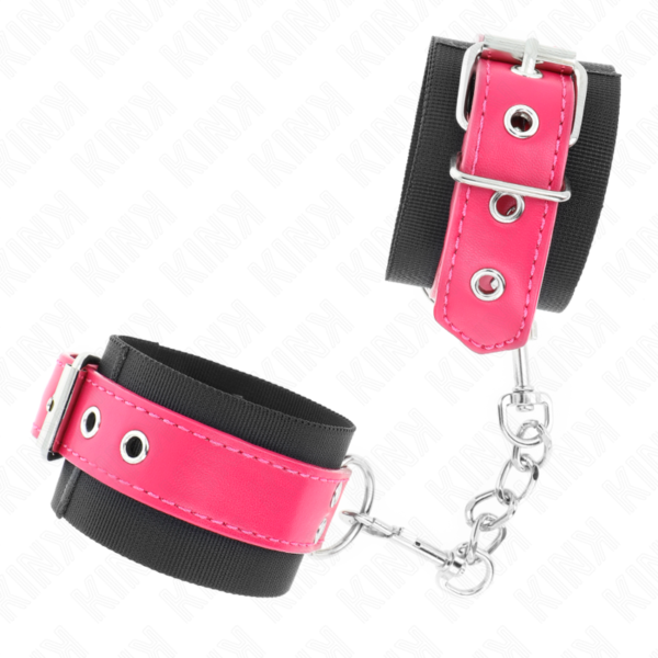 Kink - Muñequeras De Nylon Negro Con Correa Polipiel Fuscia Ajustable 19-29 Cm X 5.1 Cm - Imagen 2