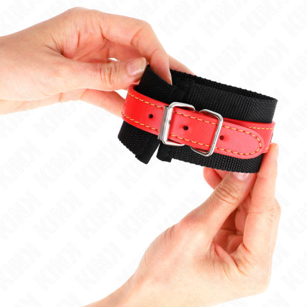 Kink - Muñequeras De Nylon Negro Con Correa Polipiel Rojo Ajustable 19-24 Cm X 5.5 Cm - Imagen 3