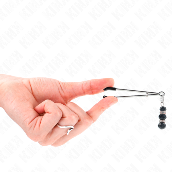 Kink - Pinzas Para Pezones Plateada Fina Con Triple Bola De Vidrio Negro 7 Cm - Imagen 2