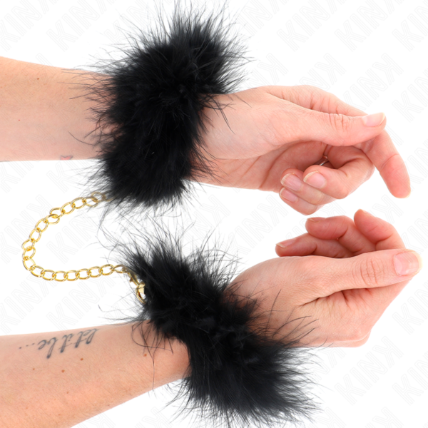Kink - Esposas De Plumas Negro Con Cadena Dorada Modelo 2 - Imagen 2