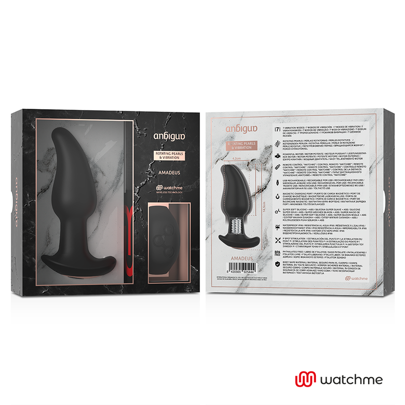 ANBIGUO - WATCHME CONTROL REMOTO PLUG ANAL VIBRADOR CON ROTACIÓN DE PERLAS AMADEUS - Imagen 8