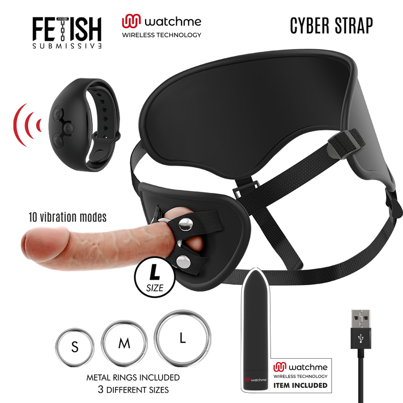 FETISH SUBMISSIVE CYBER STRAP – ARNÉS CON DILDO Y BALA CONTROL REMOTO TECNOLOGÍA WATCHME L