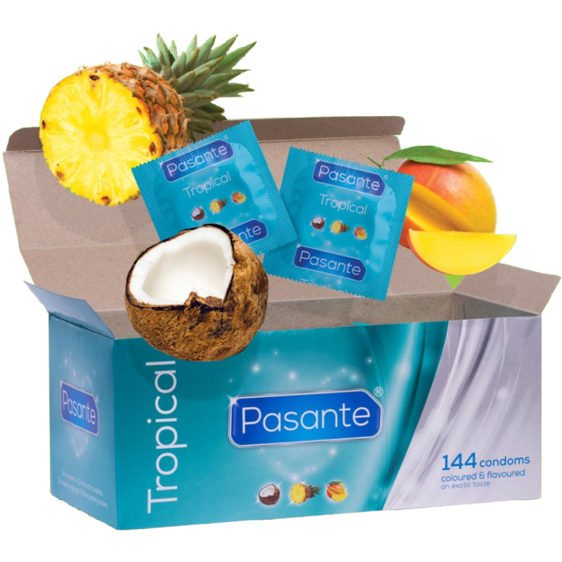 PASANTE – PRESERVATIVOS SABORES TROPICAL 144 UNIDADES