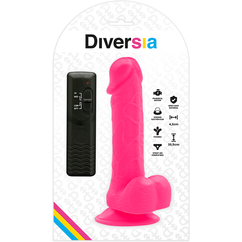DIVERSIA - DILDO REALÍSTICO FLEXIBLE CON VIBRACIÓN ROSA 20.5 CM -O- 4.2 CM - Imagen 7
