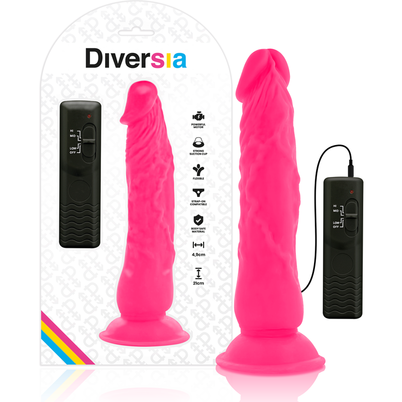 DIVERSIA - DILDO REALÍSTICO FLEXIBLE CON VIBRACIÓN ROSA 21 CM -O- 4.9 CM - Imagen 6