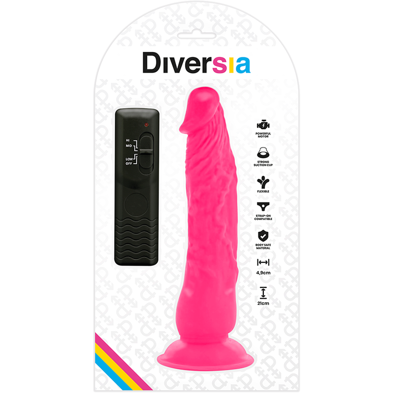 DIVERSIA - DILDO REALÍSTICO FLEXIBLE CON VIBRACIÓN ROSA 21 CM -O- 4.9 CM - Imagen 5