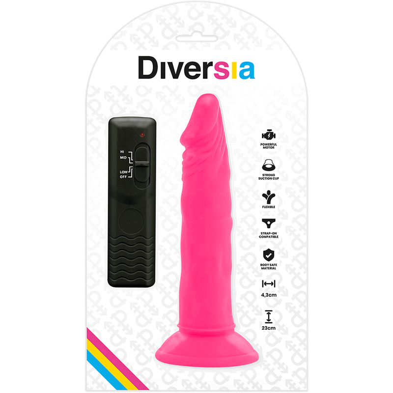 DIVERSIA - DILDO REALÍSTICO FLEXIBLE CON VIBRACIÓN ROSA 23 CM -O- 4.3 CM - Imagen 3