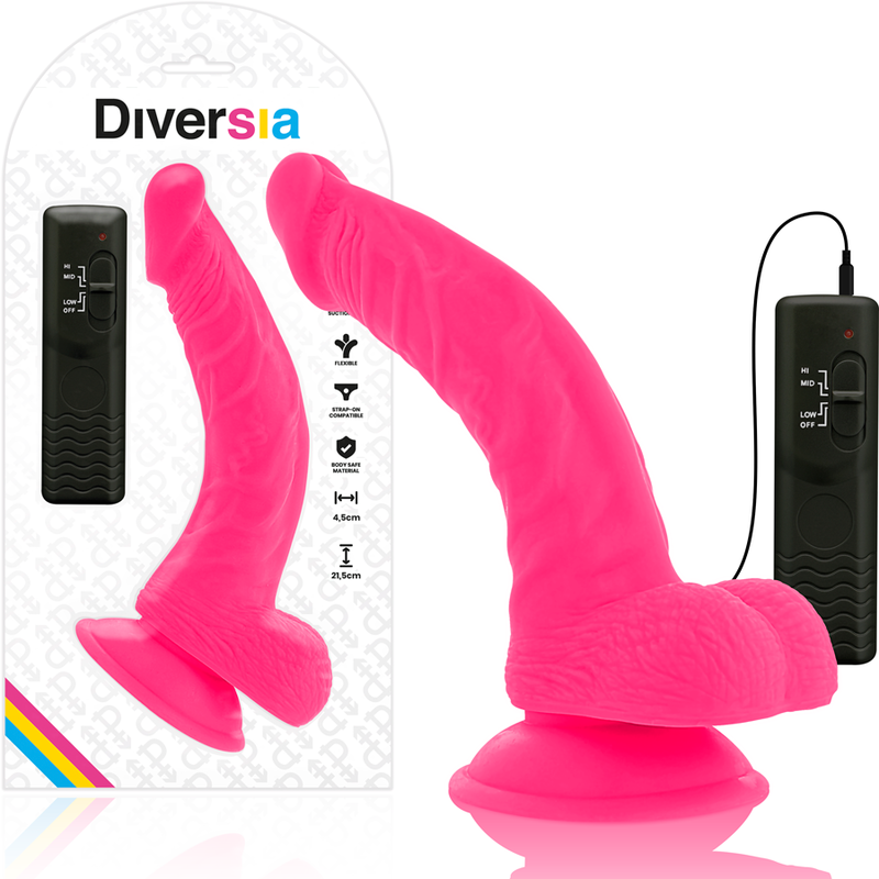 DIVERSIA - DILDO REALÍSTICO FLEXIBLE CON VIBRACIÓN ROSA 21.5 CM -O- 4.5 CM - Imagen 3
