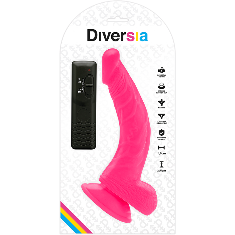 DIVERSIA - DILDO REALÍSTICO FLEXIBLE CON VIBRACIÓN ROSA 21.5 CM -O- 4.5 CM - Imagen 7