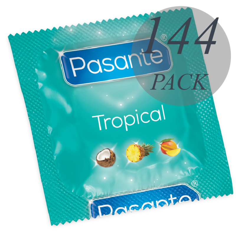 PASANTE – PRESERVATIVOS SABORES TROPICAL BOLSA 144 UNIDADES