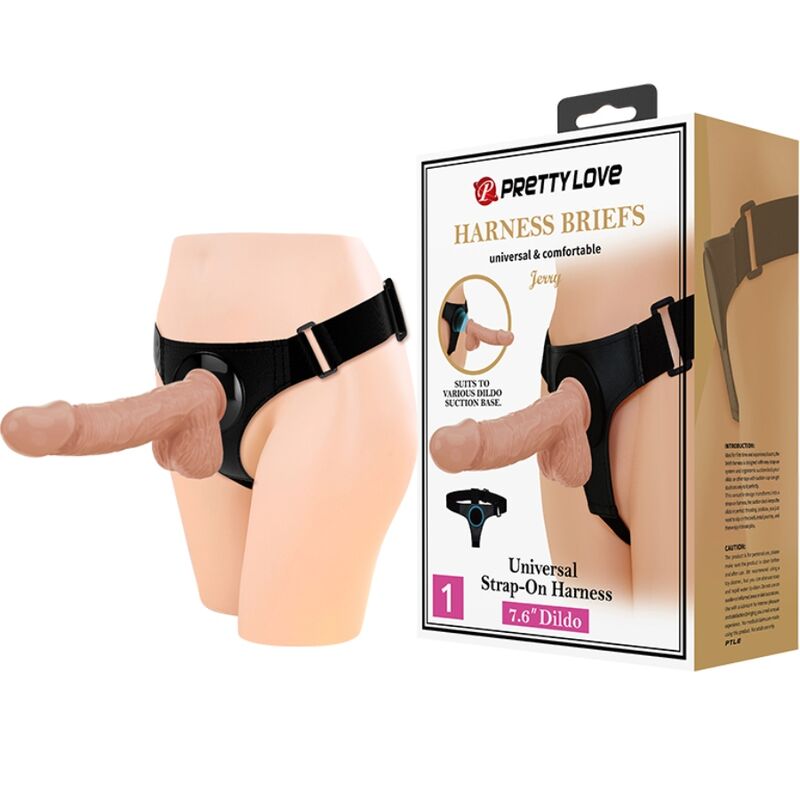 PRETTY LOVE - HARNESS BRIEFS ARNÉS UNIVERSAL CON DILDO JERRY 21.8 CM NATURAL - Imagen 10